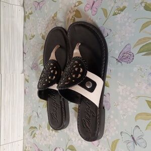 Brighton Alexa Thong Womens Sandals Black N White Size 6M